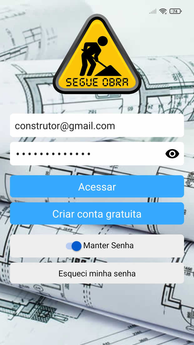 Tela do aplicativo Segue Obra